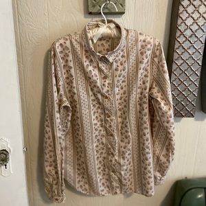 Vintage Tan Paisley Button Down Blouse